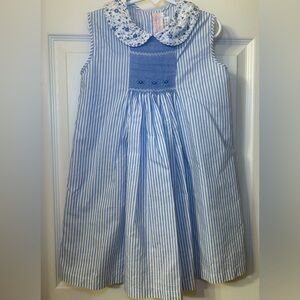 Blue Striped Kids Dress with Floral Collar